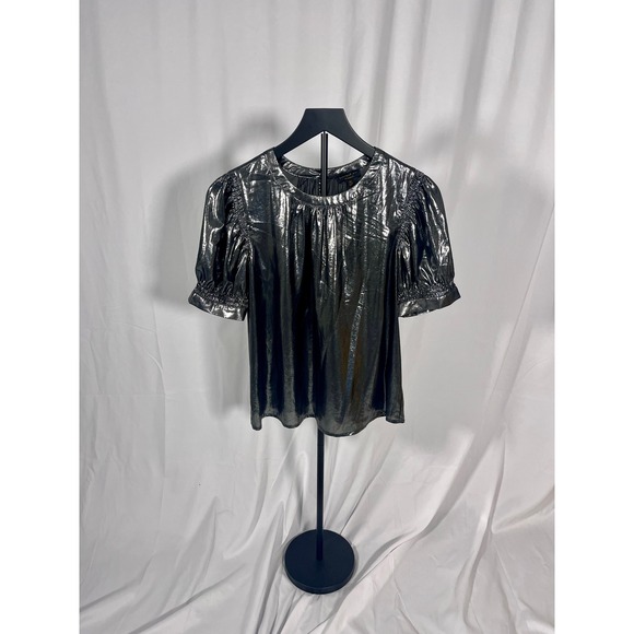 Current Air Tops - Current Air Los Angeles Metallic Puff Sleeve Blouse XS